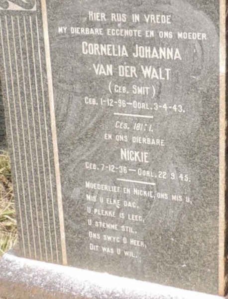 WALT Cornelia Johanna, van der 1896-1943 :: VAN DER WALT Nickie 1936-1945