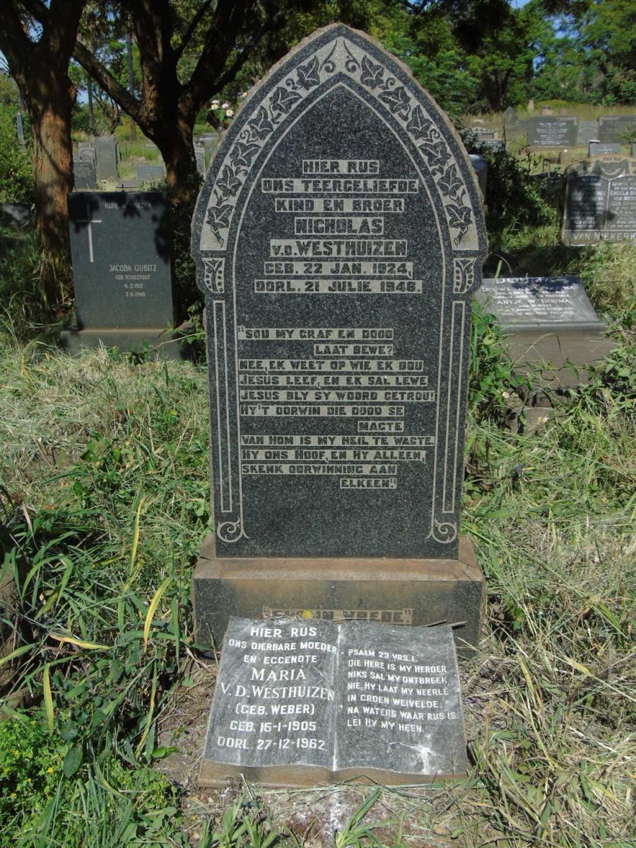 WESTHUIZEN Maria, van der nee WEBER 1905-1962 :: VAN DER WESTHUIZEN Nicholas 1924-1946