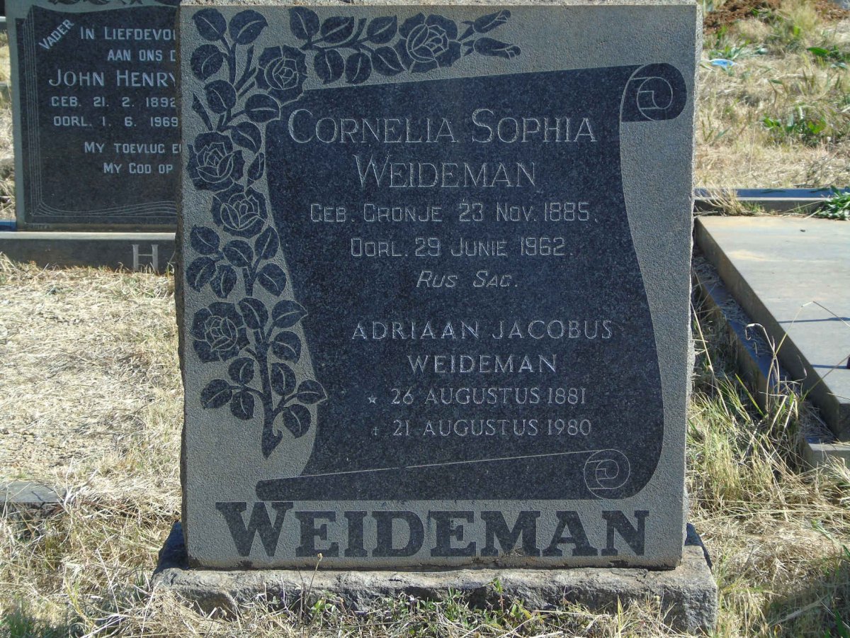 WEIDEMAN Adriaan Jacobus 1881-1980 &amp; Cornelia Sophia 1885-1962