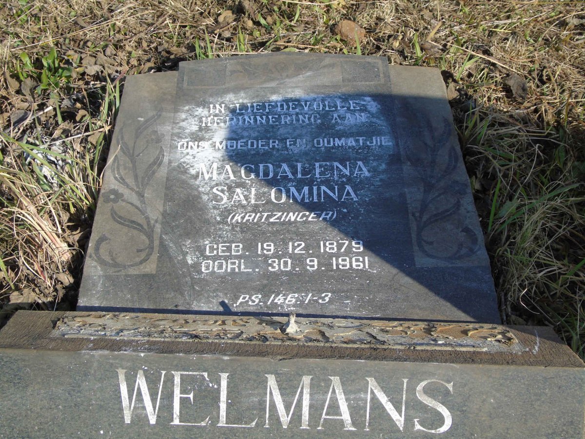 WELMANS Magdalena Salomina nee KRITZINGER 1879-1961