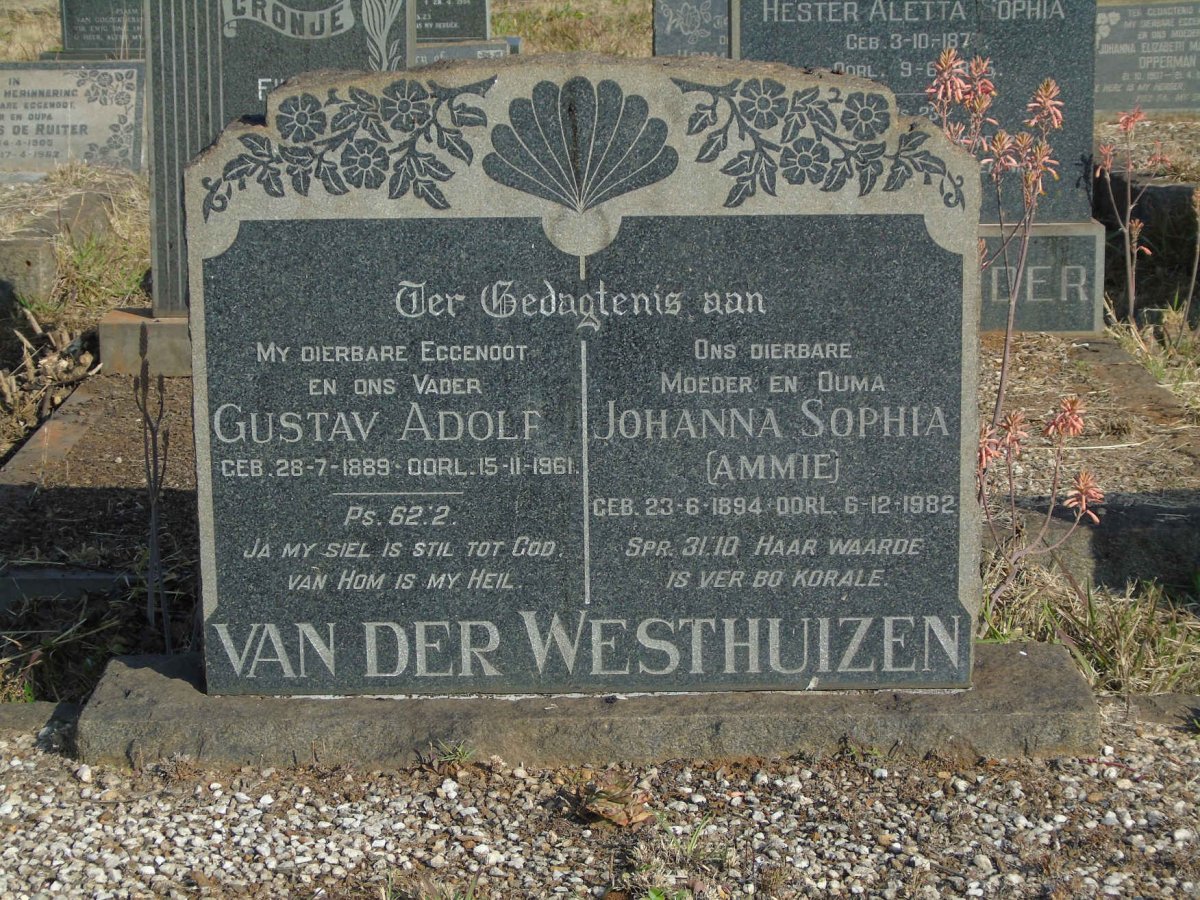 WESTHUIZEN Gustav Adolf, van der 1889-1961 &amp; Johanna Sophia 1894-1982