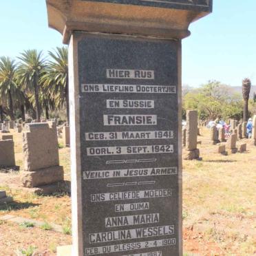 WESSELS Anna Maria Carolina nee DU PLESSIS 1900-1987 :: WESSELS Fransie 1941-1942