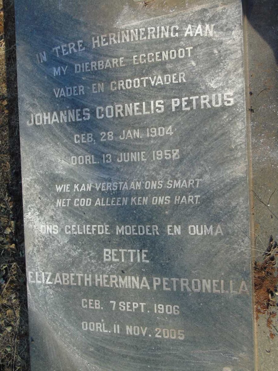WESTHUIZEN Johannes Cornelis Petrus, van der 1904-1958 & Elizabeth Hermina Petronella 1906-2005_2