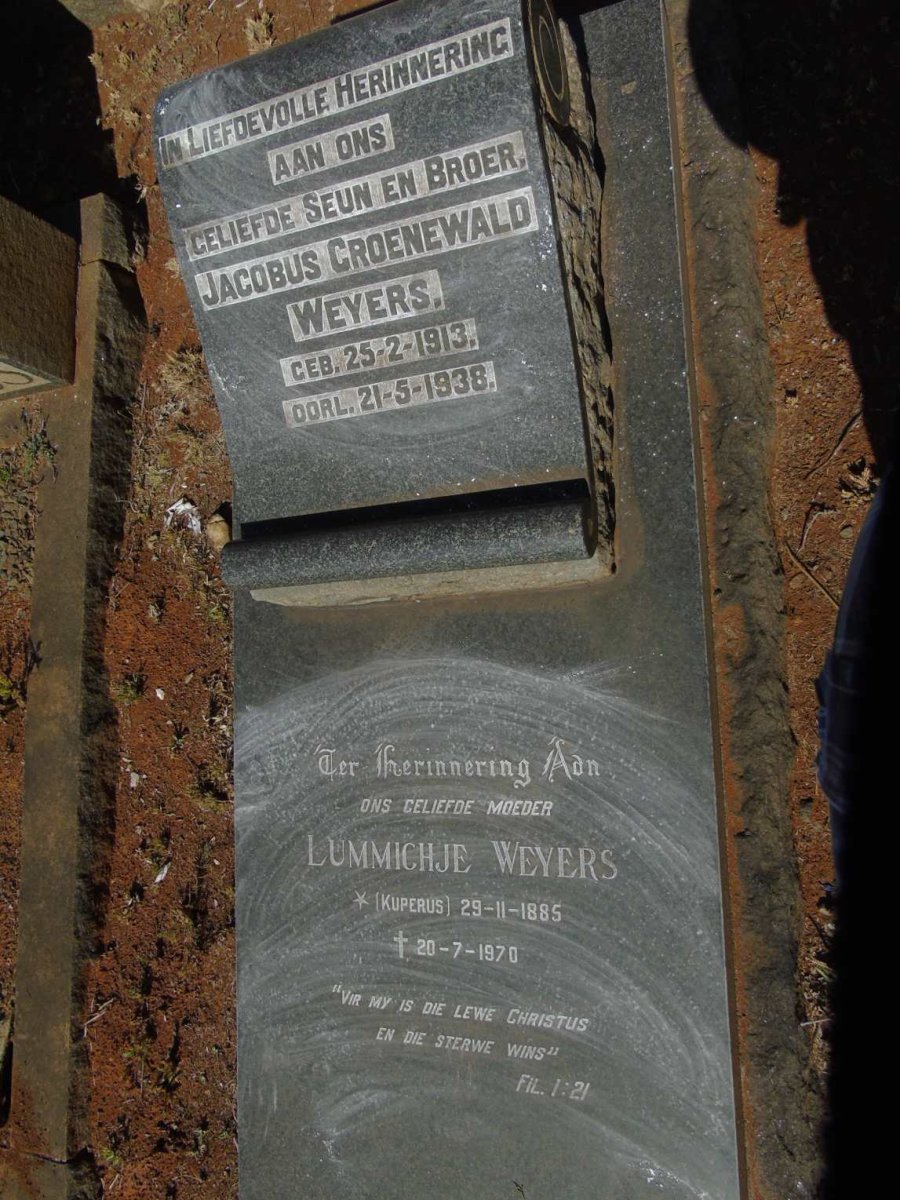WEYERS Lummichje nee KUPERUS 1885-1970 :: WEYERS Jacobus Groenewald 1913-1938 