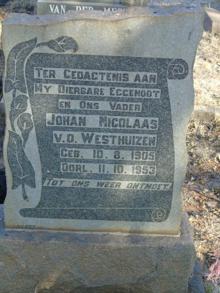 WESTHUIZEN Johan Nicolaas, v.d. 1905-1953