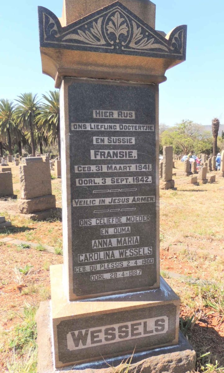 WESSELS Anna Maria Carolina nee DU PLESSIS 1900-1987 :: WESSELS Fransie 1941-1942