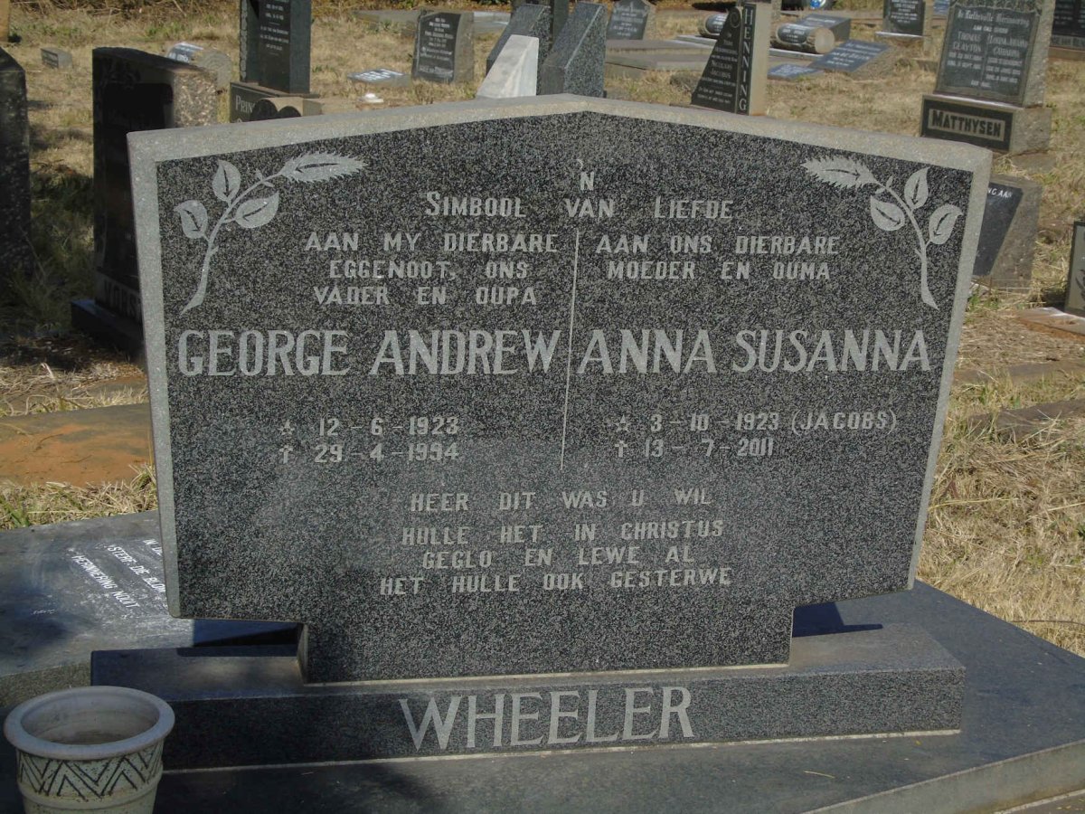 WHEELER George Andrew 1923-1994 &amp; Anna Susanna JACOBS 1923-2011