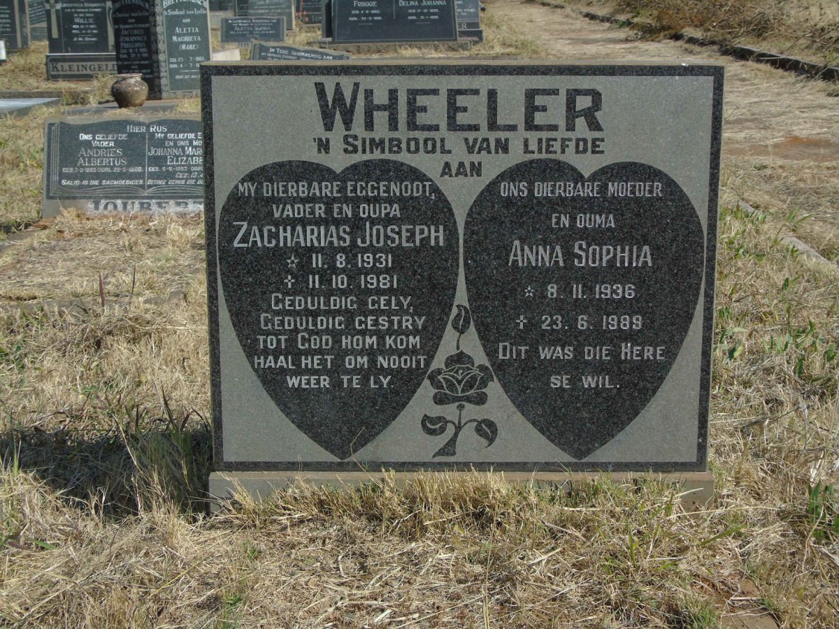 WHEELER Zacharias Joseph 1931-1981 &amp; Anna Sophia 1936-1989