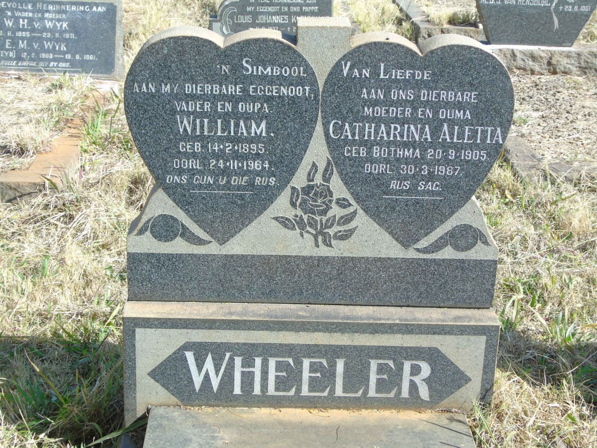 WHEELER William 1895-1964 &amp; Catharina Aletta BOTHMA 1905-1987