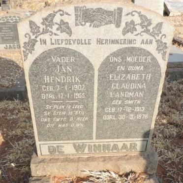 WINNAAR Jan Hendrik, de 1907-1955 & Elizabeth Claudina voorheen LANDMAN nee SMITH 1913-1976
