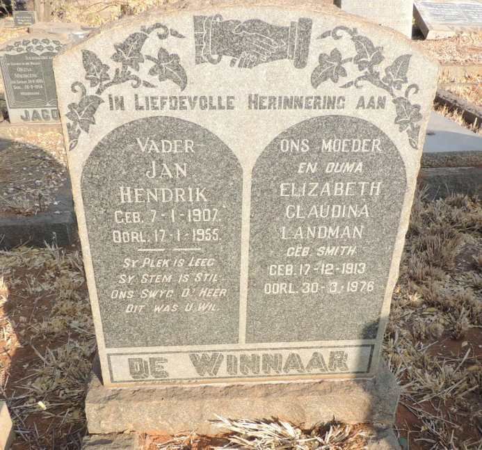 WINNAAR Jan Hendrik, de 1907-1955 & Elizabeth Claudina voorheen LANDMAN nee SMITH 1913-1976