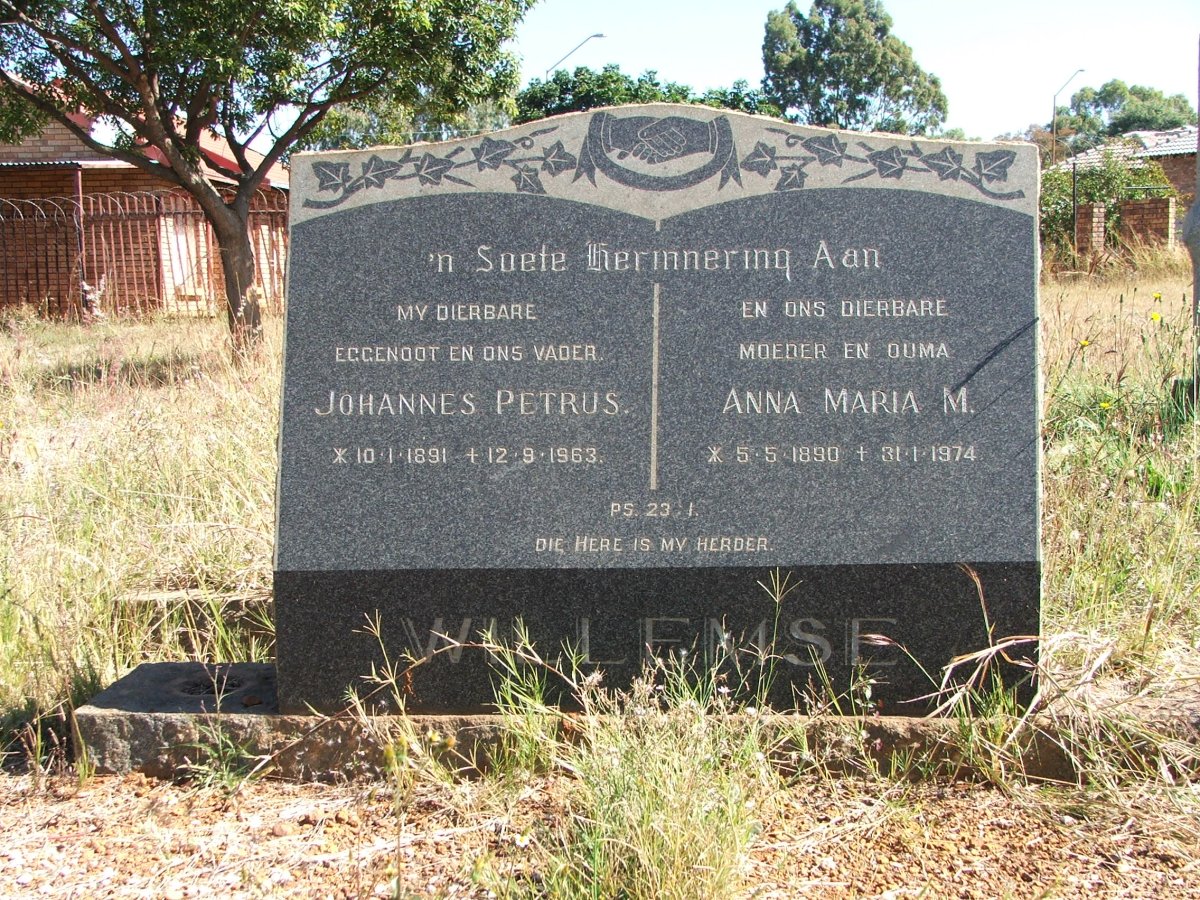 WILLEMSE Johannes Petrus 1891-1963 &amp; Anna Maria M. 1890-1974