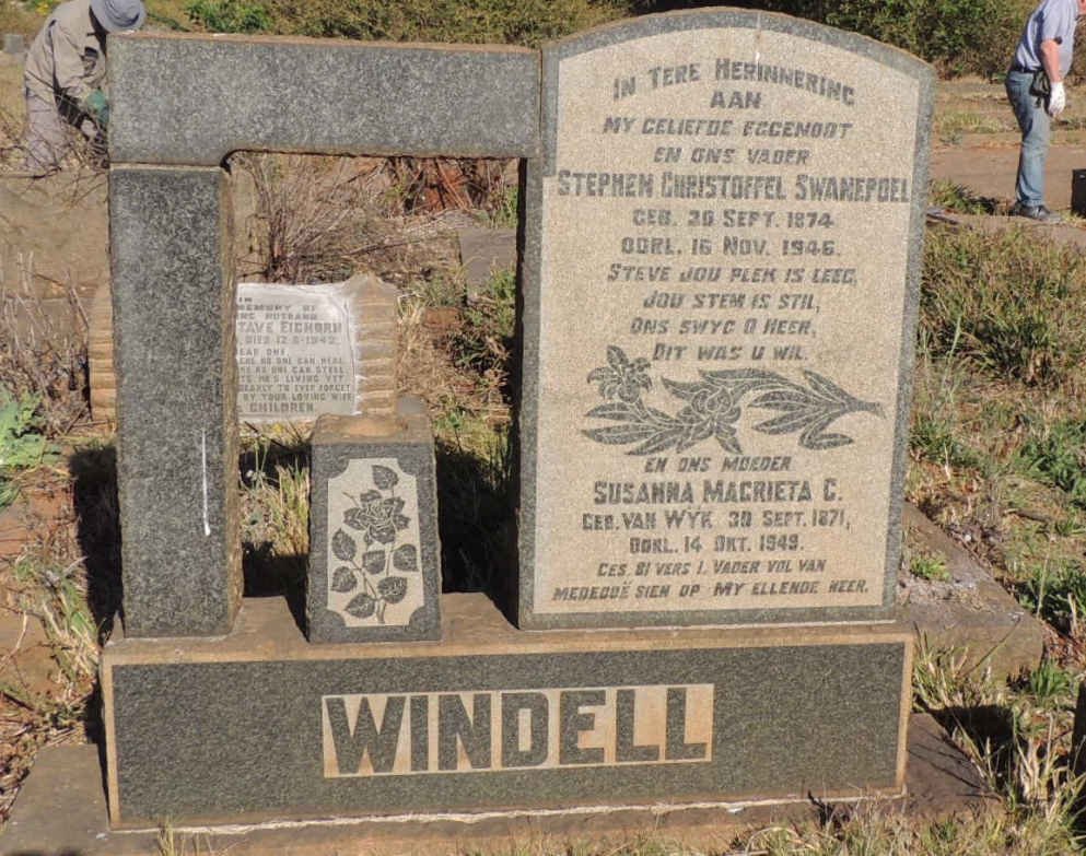 WINDELL Stephen Christoffel Swanepoel 1874-1946 &amp; Susanna Magrieta C. VAN WYK  1871-1949