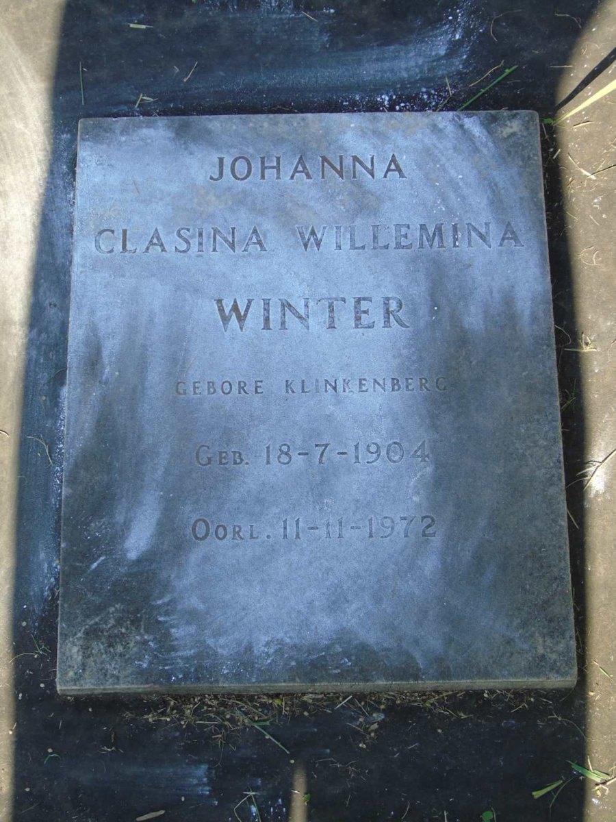 WINTER Johanna Clasina Willemina nee KLINKENBERG 1904-1972