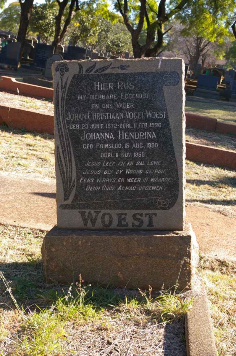 WOEST Johan Christiaan Vogel 1872-1936 &amp; Johanna Hendrina PRINSLOO 1880-1959