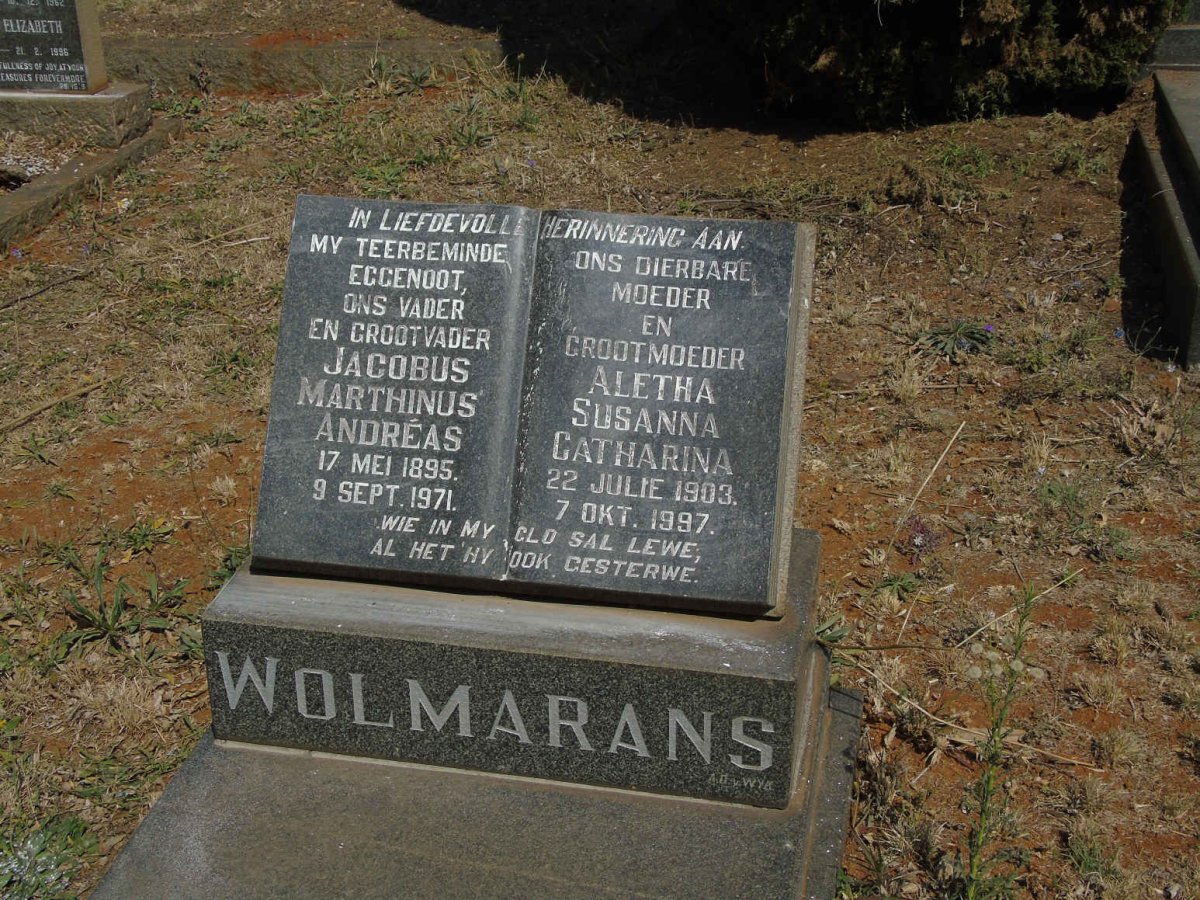 WOLMARANS Jacobus Marthinus Andreas 1895-1971 &amp; Aletha Susanna Catharina 1903-1997
