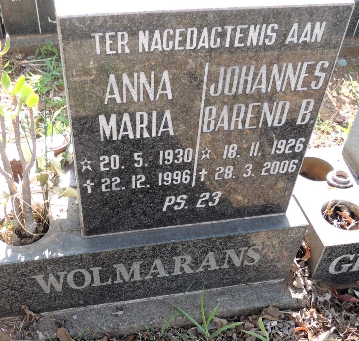 WOLMARANS Johannes Barend B. 1926-2006 & Anna Maria 1930-1996