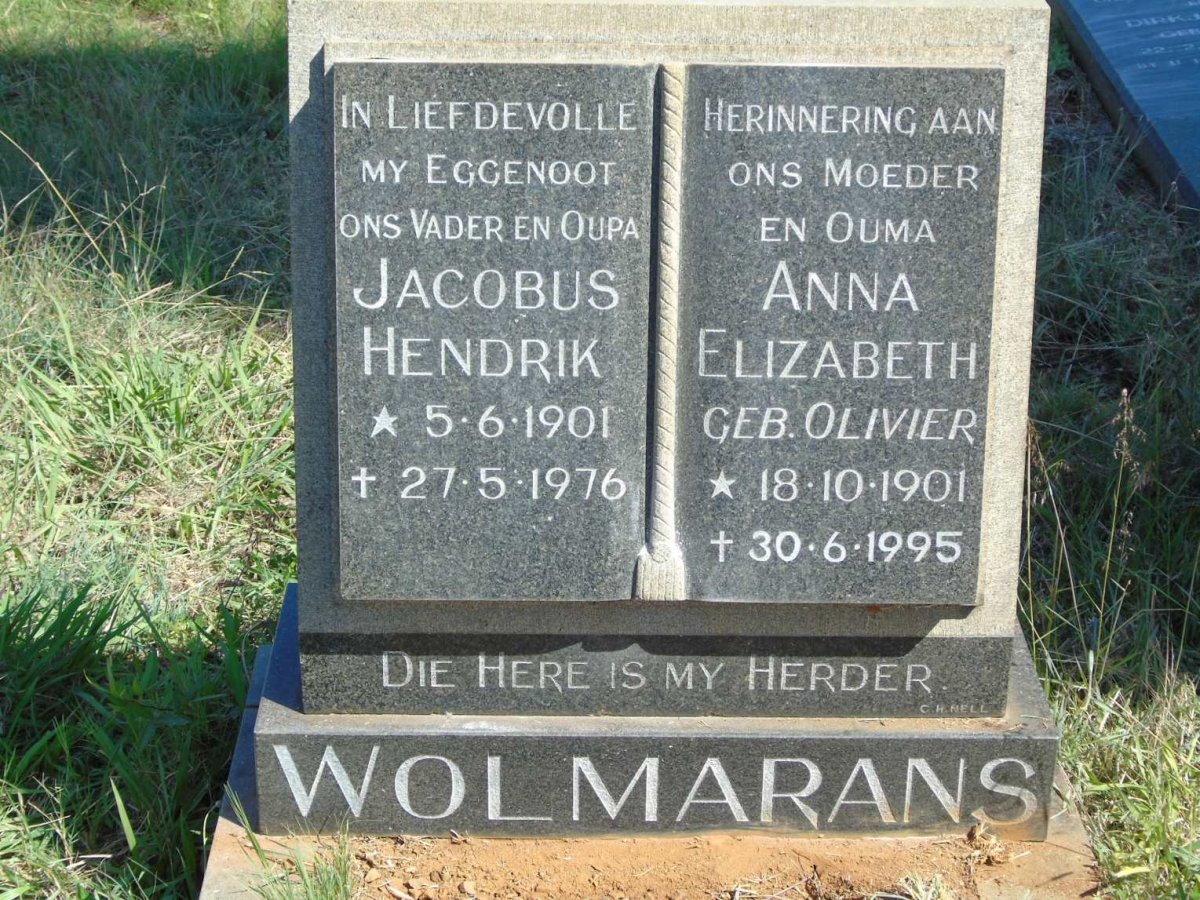 WOLMARANS Jacobus Hendrik 1901-1976 & Anna Elizabeth OLIVIER 1901-1995