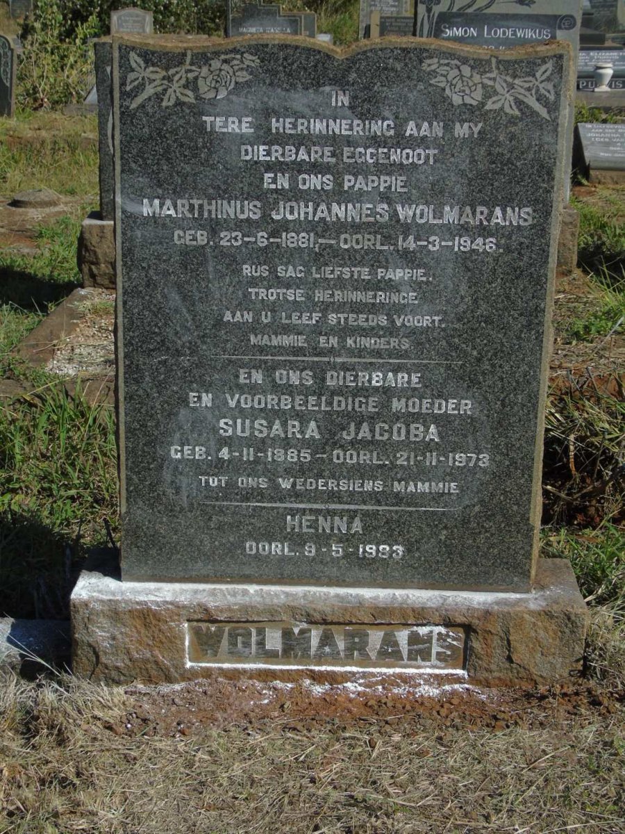 WOLMARANS Marthinus Johannes 1881-1946 & Susara Jacoba 1885-1973 :: WOLMARANS  Henna -1983