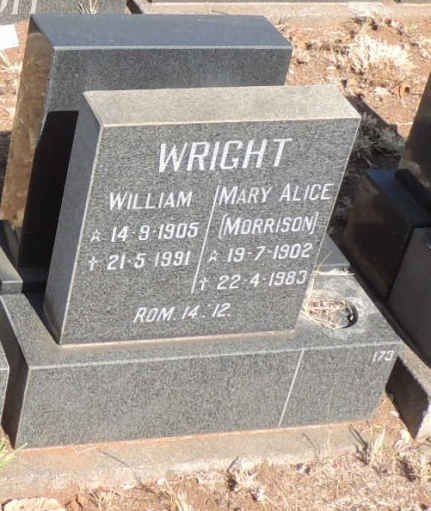 WRIGHT William 1905-1991 & Mary Alice MORRISON 1902-1983