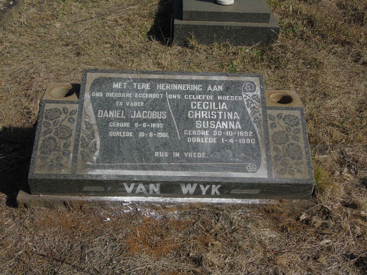 WYK Daniel Jacobus, van 1892-1961 &amp; Cecilia Christina Susanna 1892-1980