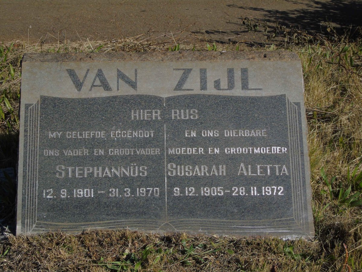 ZIJL Stephannus, van 1901-1970 &amp; Susarah Aletta 1905-1972