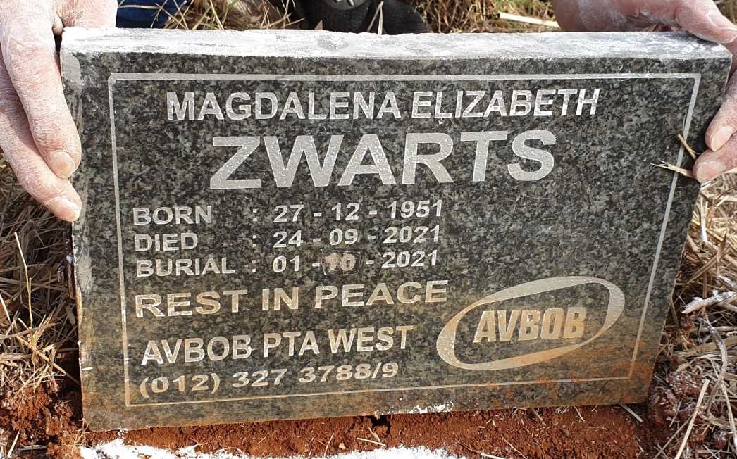 ZWARTS Magdalena Elizabeth 1951-2021