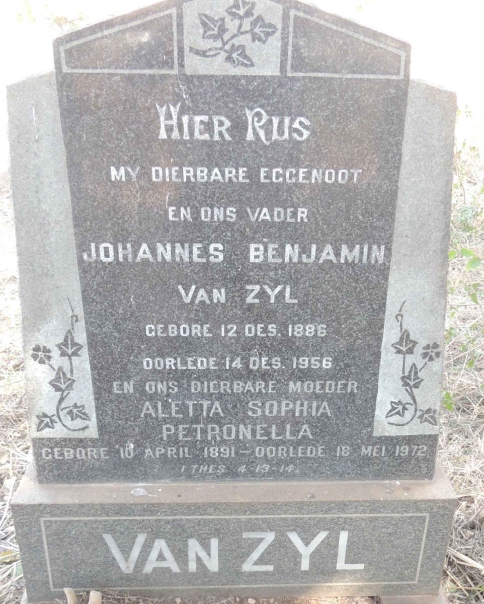 ZYL Johannes Benjamin, van 1886-1956 & Aletta Sophia Petronella 1891-1972