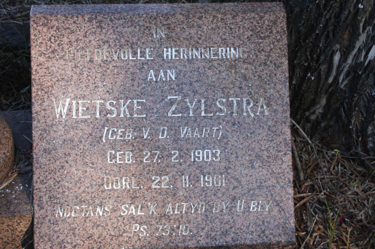 ZYLSTRA Wietske nee V.D. VAART 1903-1961