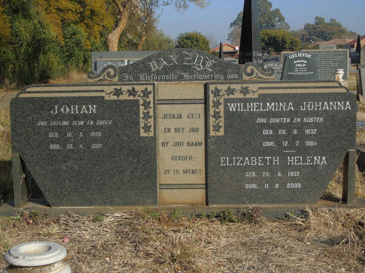 ZYL Wilhelmina Johanna, van 1932-1984 :: VAN ZYL Elizabeth Helena 1932-2009