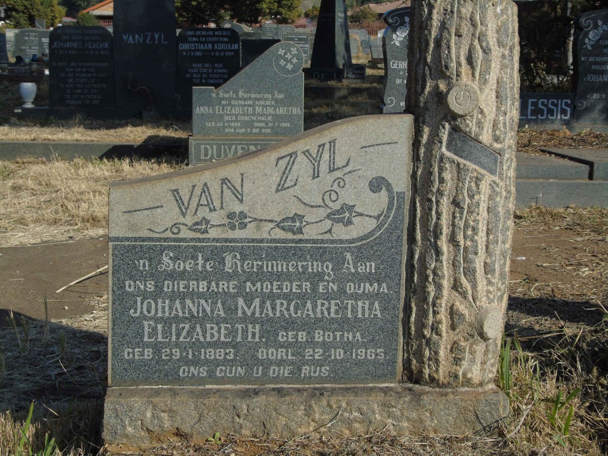 ZYL Johanna Margaretha Elizabeth, van nee BOTHA 1883-1965