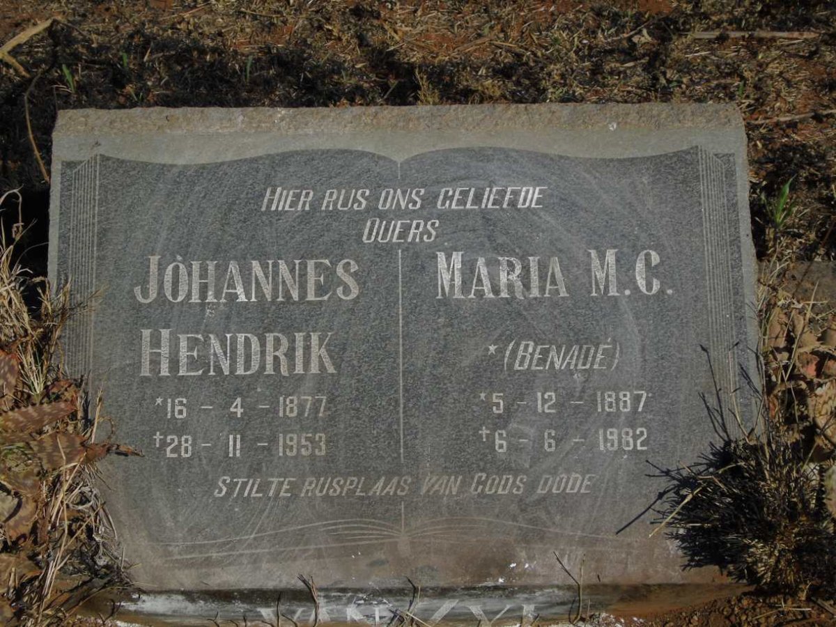 ZYL Johannes Hendrik, van 1877-1953 & Maria M.C. BENADE 1887-1982