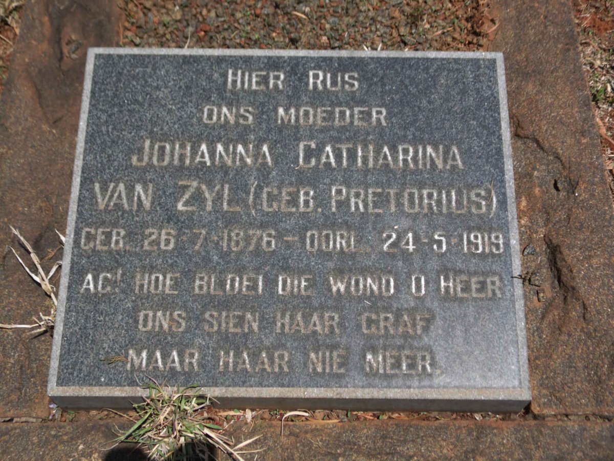 ZYL Johanna Catharina, van nee PRETORIUS 1876-1919