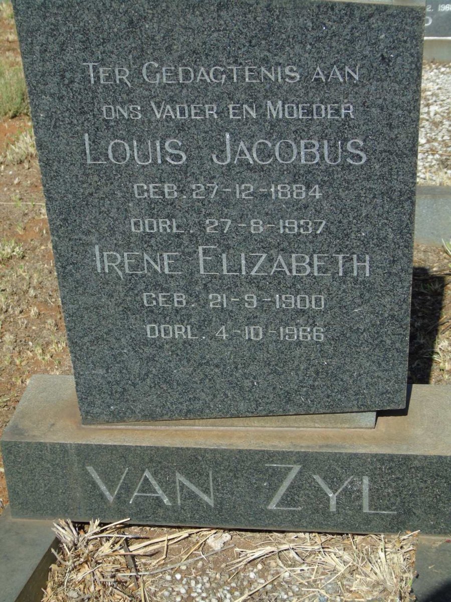 ZYL Louis Jacobus, van 1884-1937 & Irene Elizabeth 1900-1966