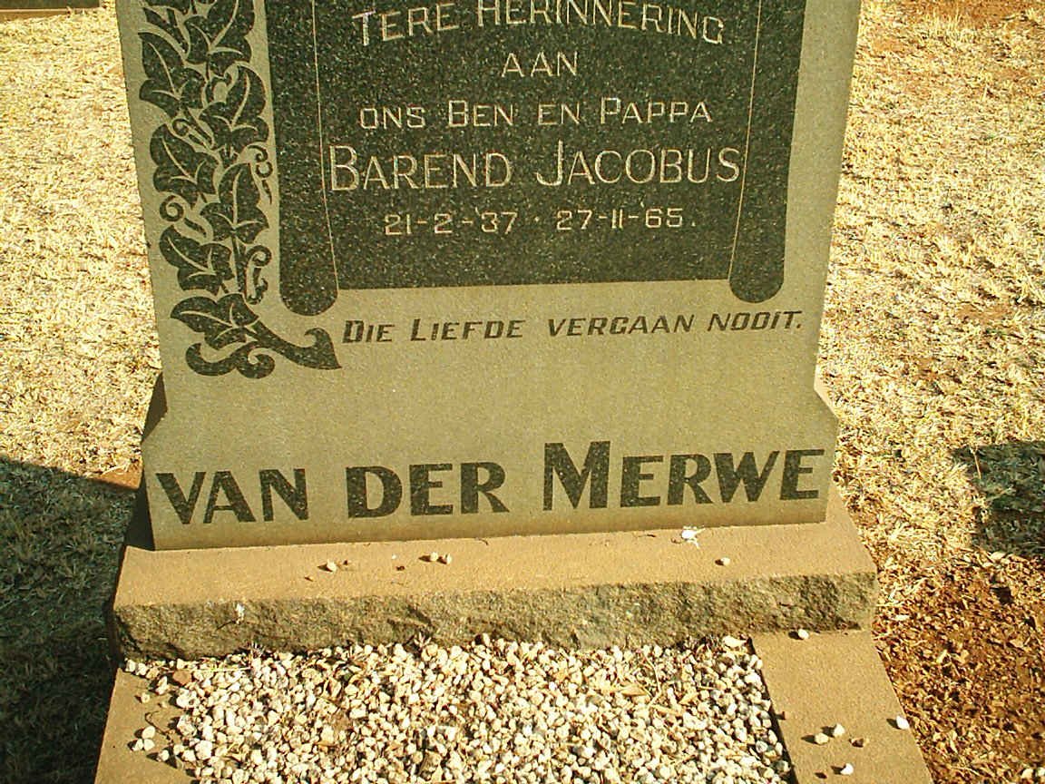 MERWE Barend Jacobus, van der 1937-1965
