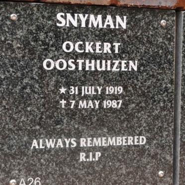 SNYMAN Ockert Oosthuizen 1919-1987