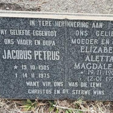 ? Jacobus Petrus 1905-1975 & Elizabeth Aletta Magdalena 1909-1978