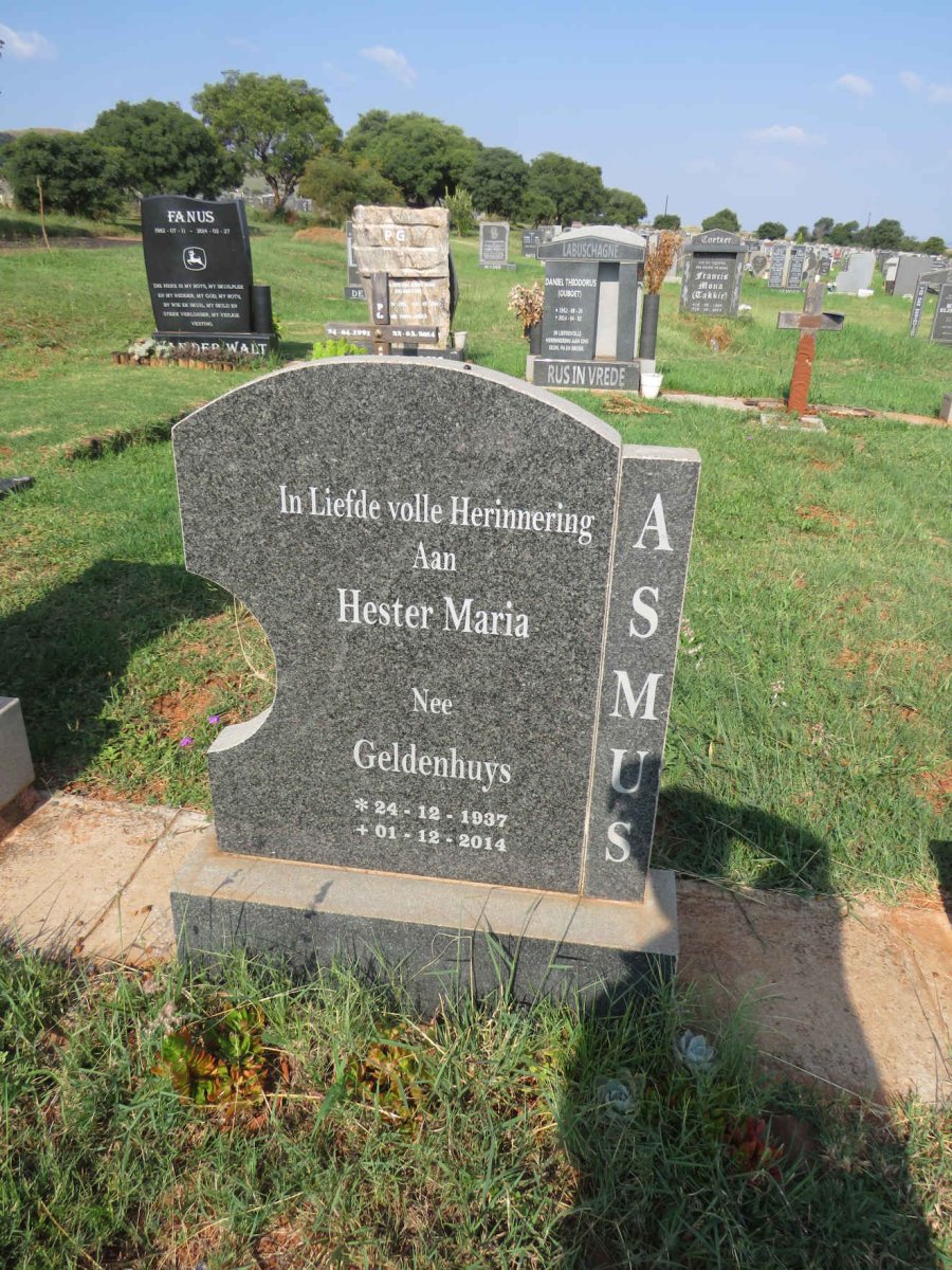 ASMUS Hester Maria nee Geldenhuys 1937-2014