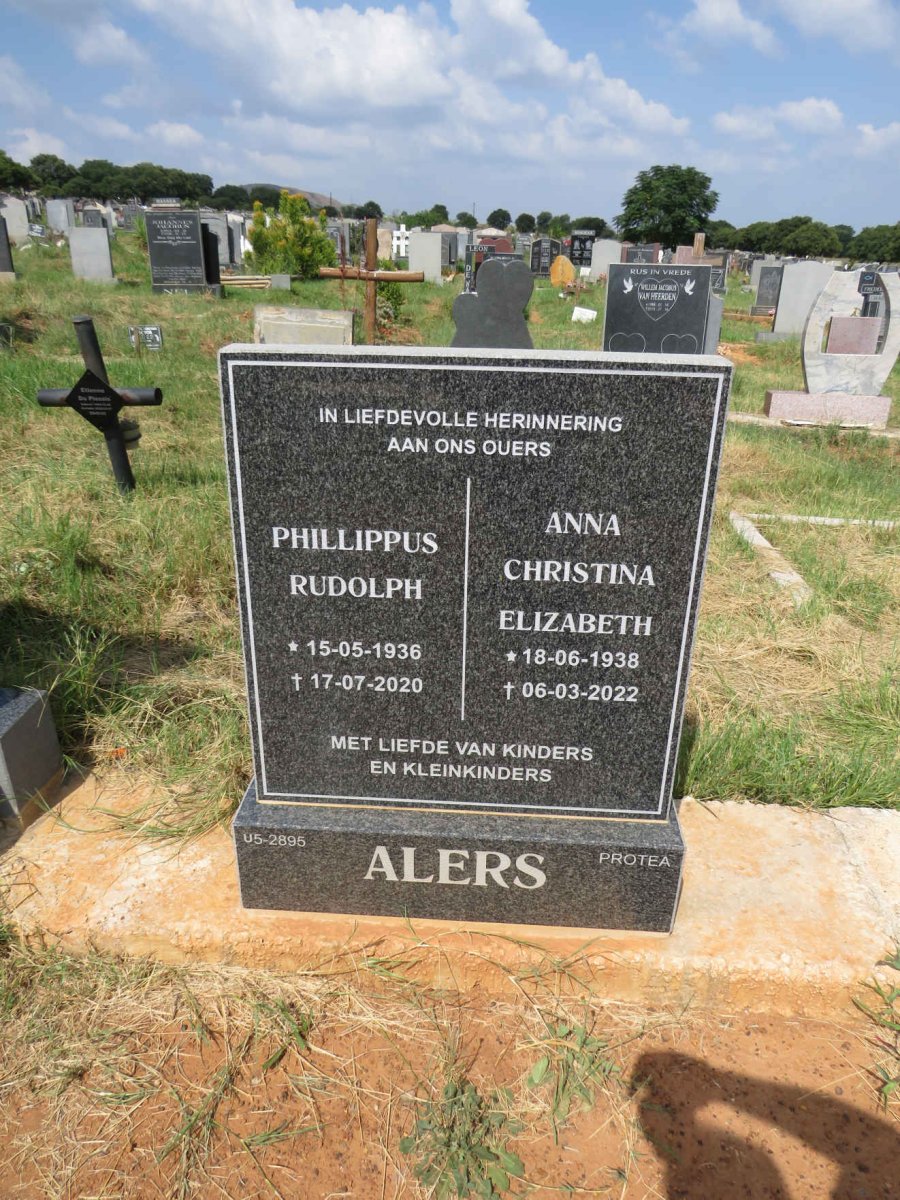 ALERS Phillippus Rudolph 1936-2020 & Anna Christina Elizabeth 1938-2022
