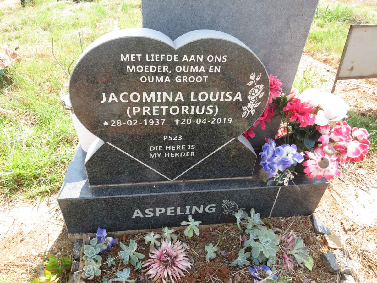ASPELING Jacomina Louisa nee PRETORIUS 1937-2019