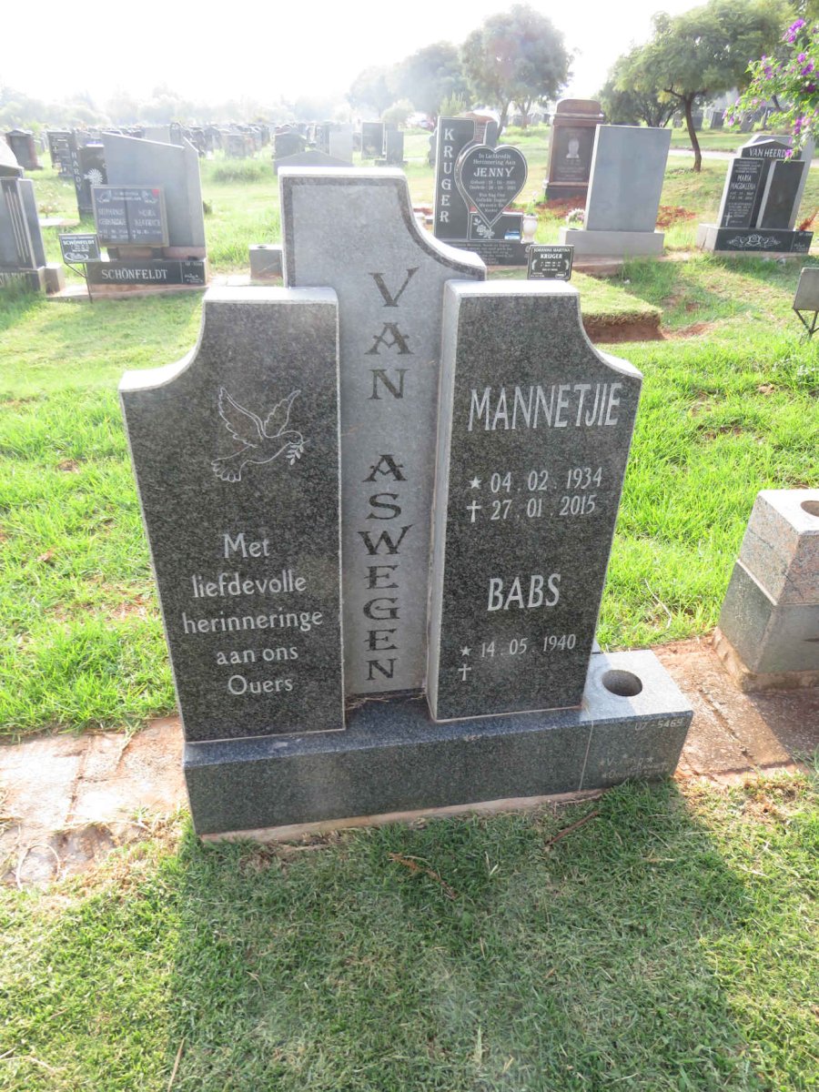 ASWEGEN Mannetjie, van 1934-2015 & Babs 1940-