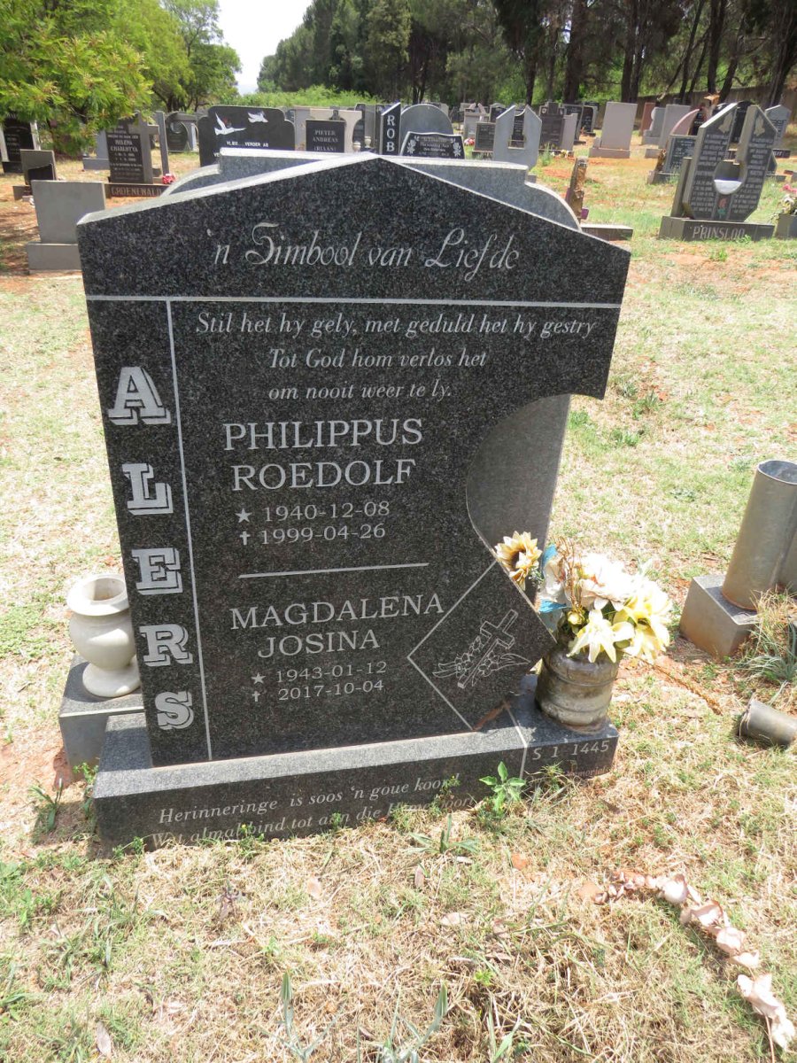 ALERS Philippus Roedolf 1940-1999 &  Magdalena Josina 1943-2017