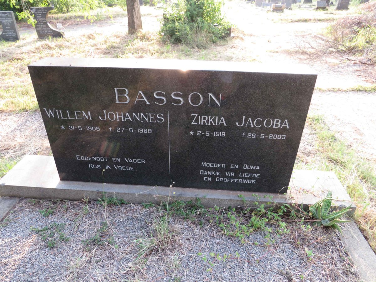 BASSON Willem Johannes 1909-1969 & Zirkia Jacoba 1918-2003