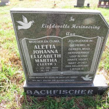 BACHFISCHER Aletta Johanna Elizabeth Martha 1935-2003