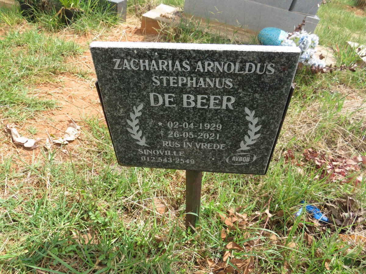 BEER Zacharias Arnoldus Stephanus, de 1929-2021