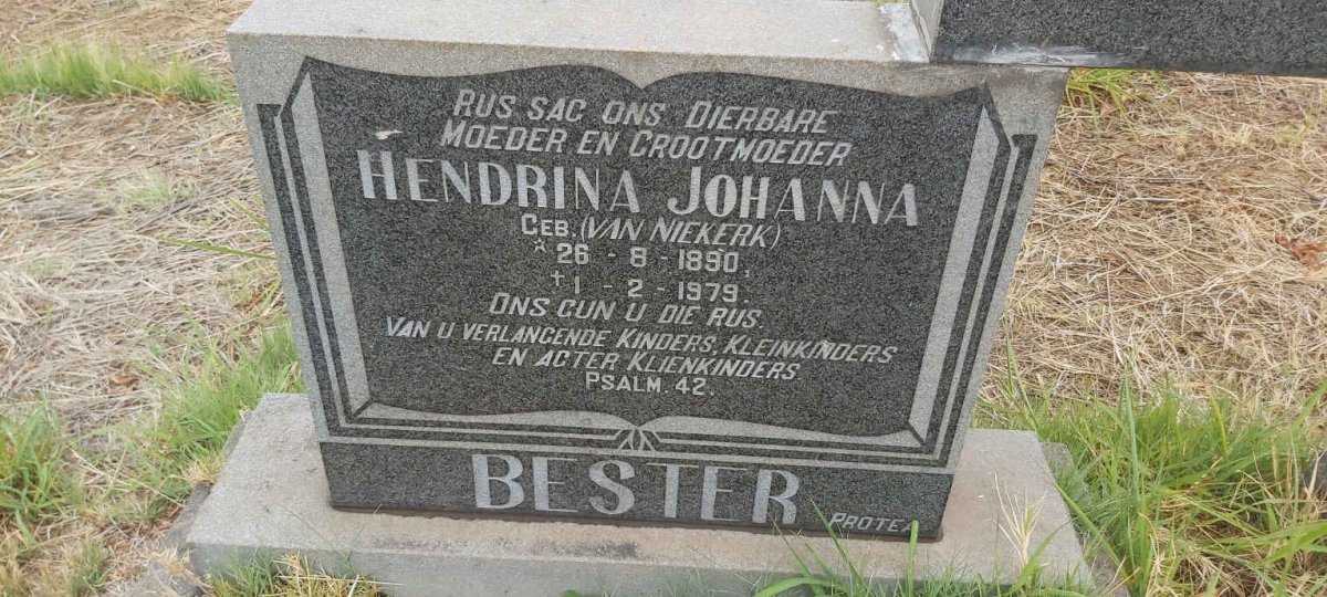 BESTER Hendrina Johanna nee VAN NIEKERK 1890-1979