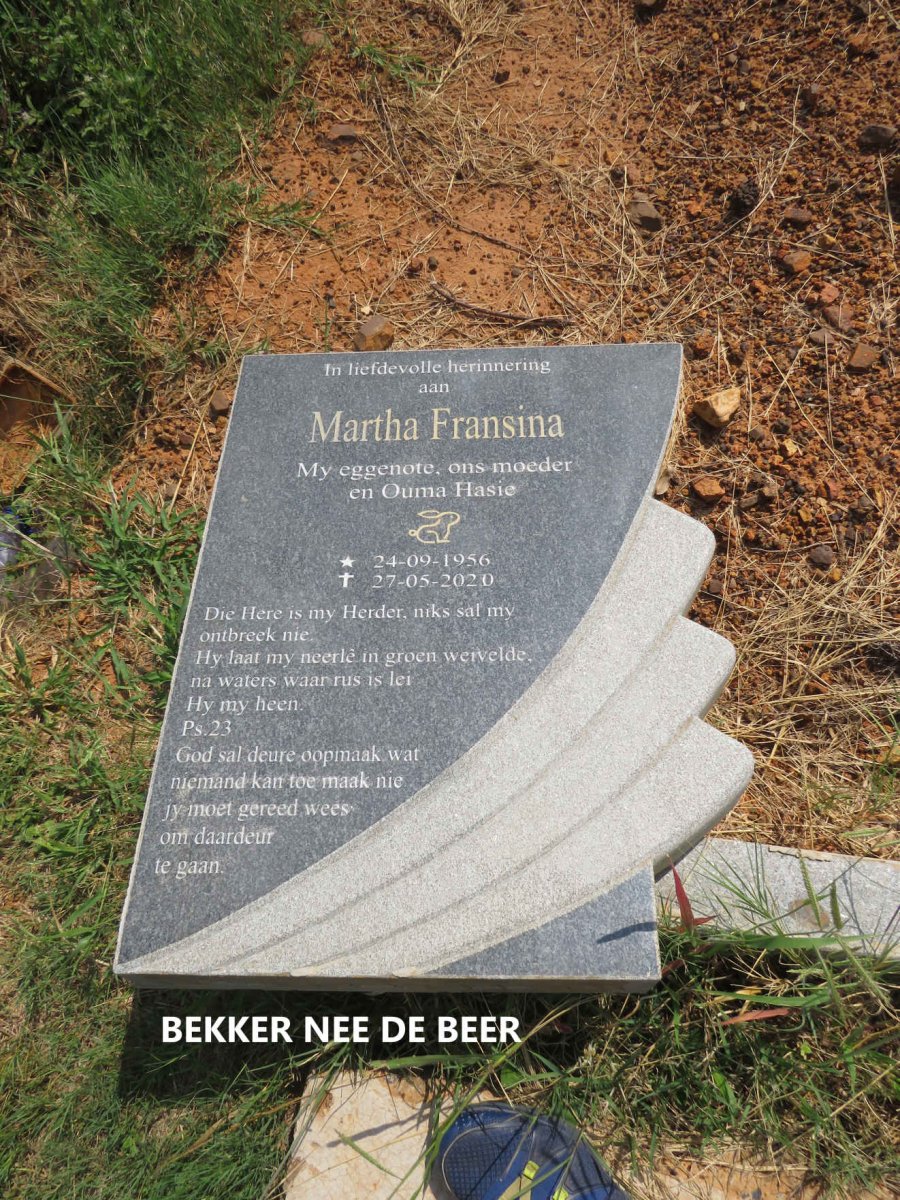 BEKKER Martha Fransina nee DE BEER 1956-2020