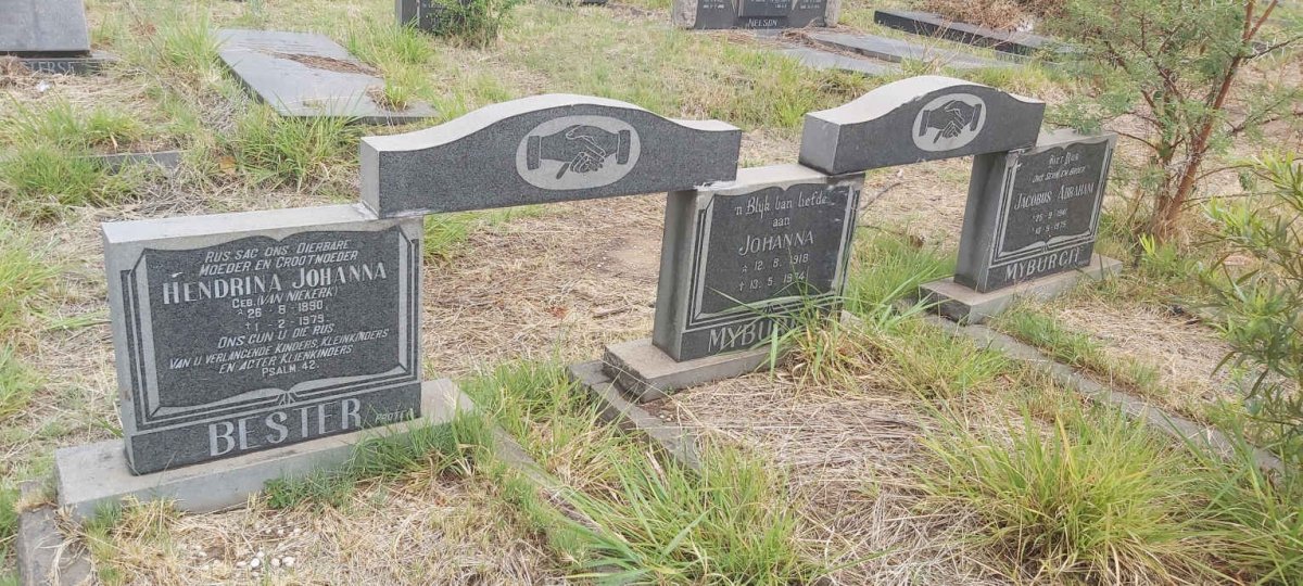 BESTER Hendrina Johanna nee VAN NIEKERK 1890-1979 :: MYBURGH Johanna 1918-1974  :: MYBURGH Jacobus Abraham 1941-1975 
