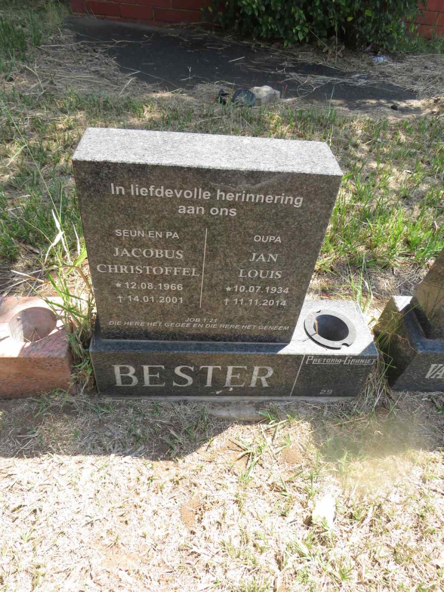 BESTER Jan Louis 1934-2014 :: BESTER Jacobus Christoffel 1966-2001
