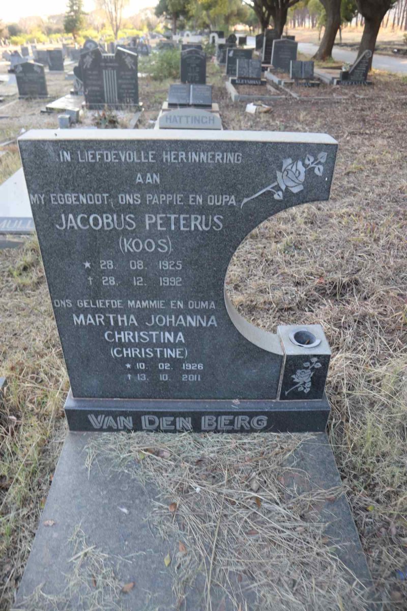 BERG Jacobus Peterus, van den 1925-1992 & Martha Johanna Christina 1926-2011